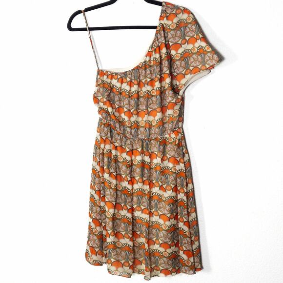 Alice + Olivia One Shoulder Print Dress Orange Multicolor Size S Retro Festival - Picture 2 of 6